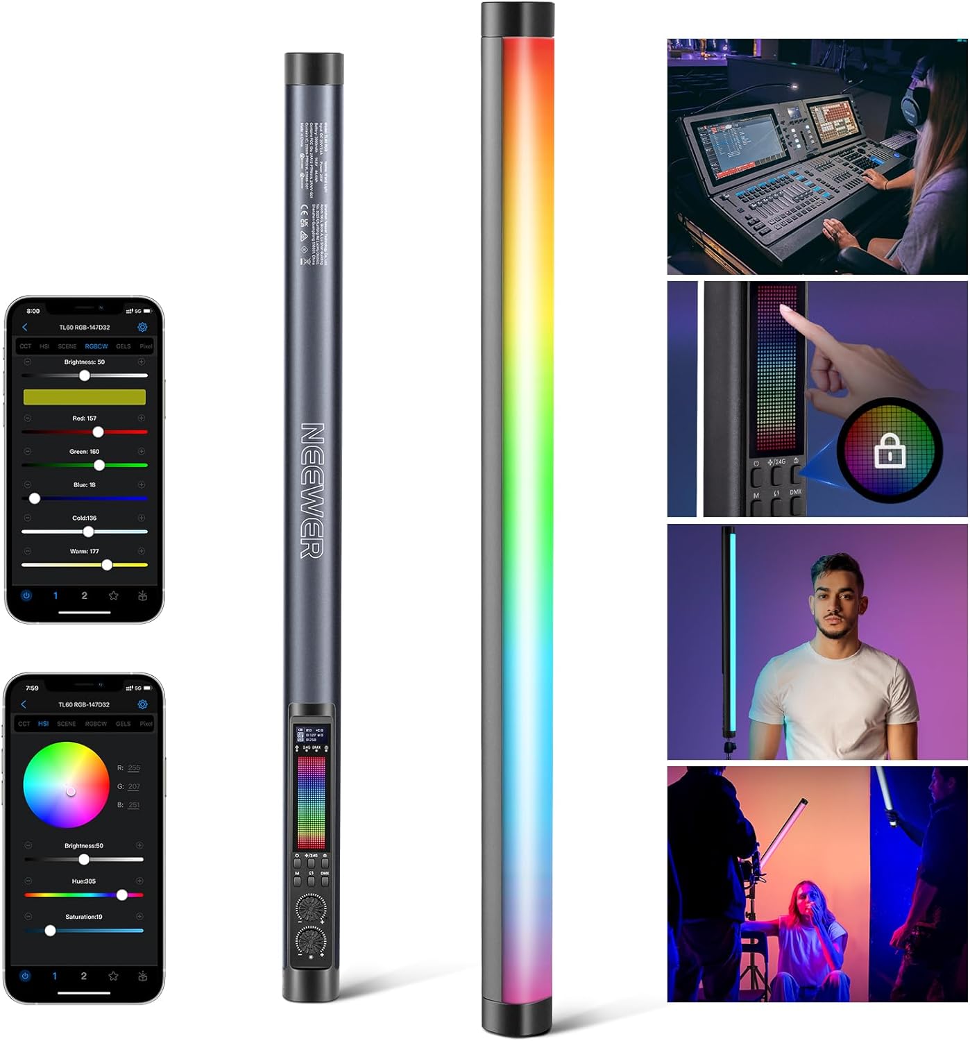 Photography Lighting App - NEEWER TL60 RGB Tube Light, полноцветный