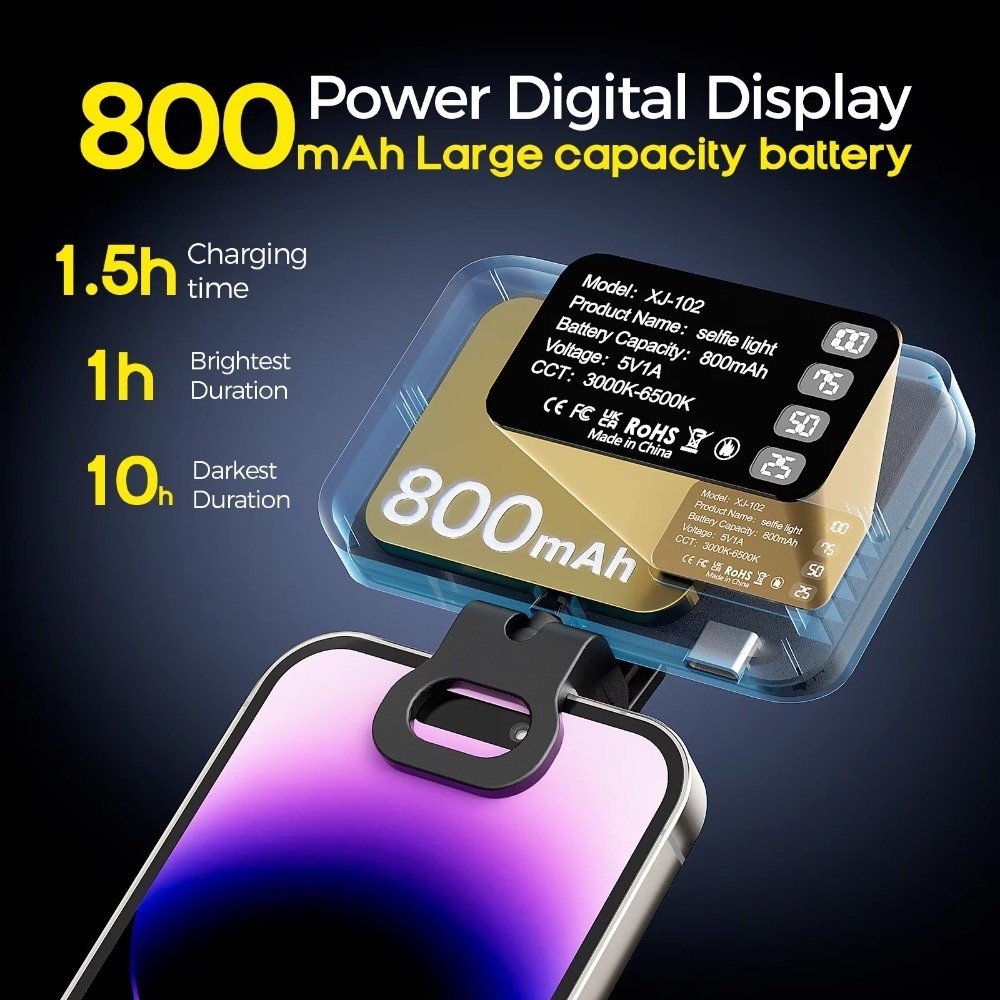 Photography Lighting Flash - Светодиодный селфи-светильник 800/1000 мАч, 3 режима,